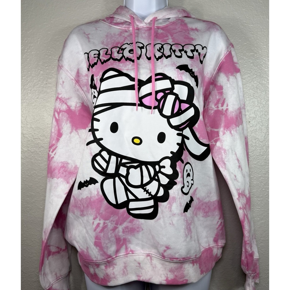 Hello Kitty Mummy Women's Halloween Pink Tie-Dye Pullover Hoodie Size Small